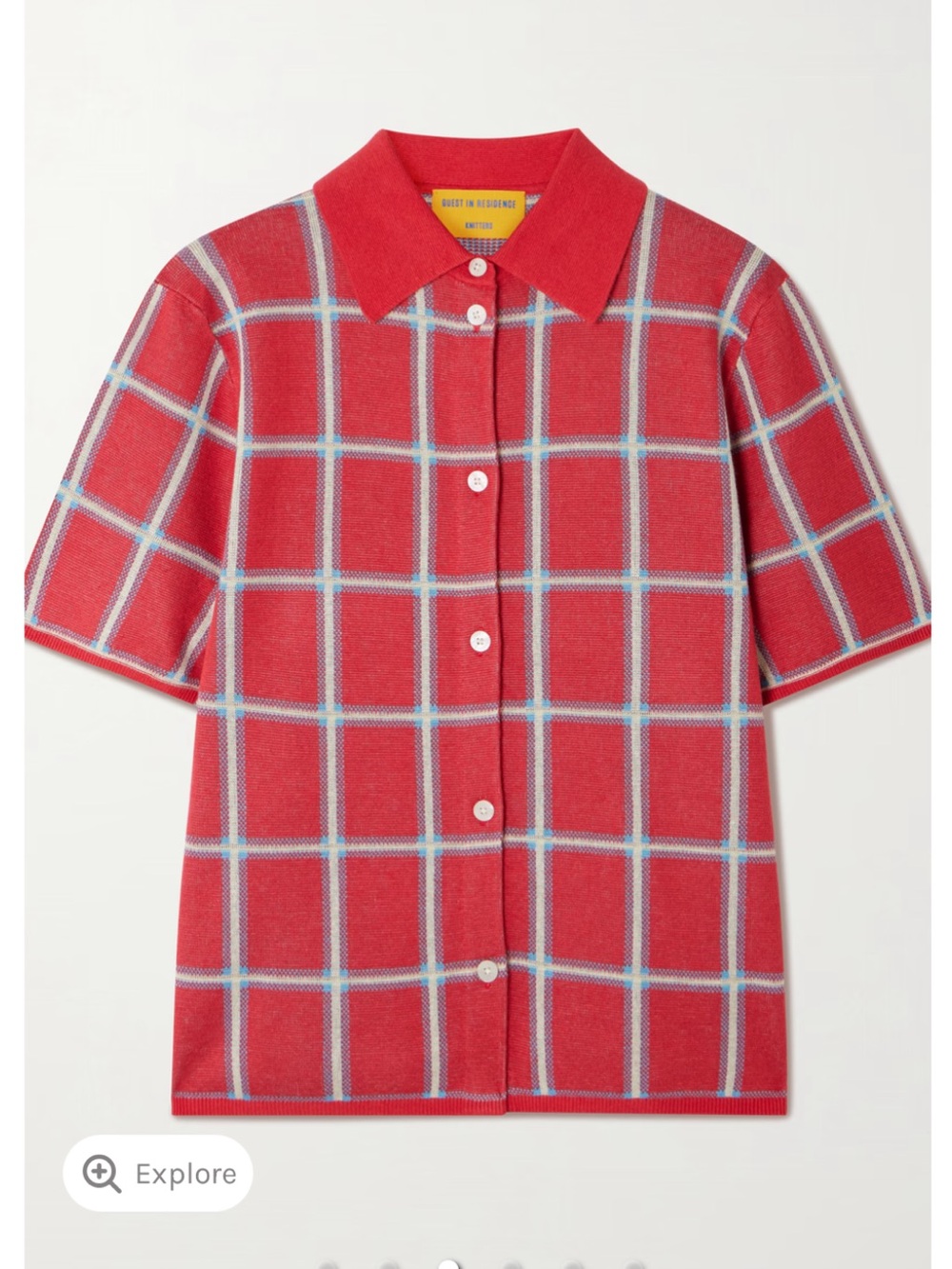 Guest in Residence Short Sleeve Cardigan in Red Picnic Plaid